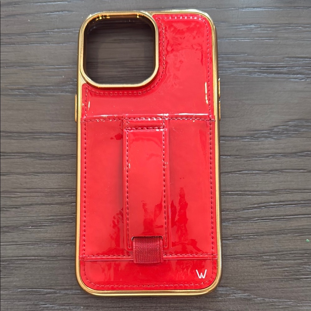 Walli - iPhone 14 Pro Max - Red and Gold phone case with loop, card holder